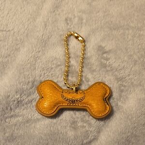 MCM Gold Dog Bone Keychain/Bag Charm- Cognac Color